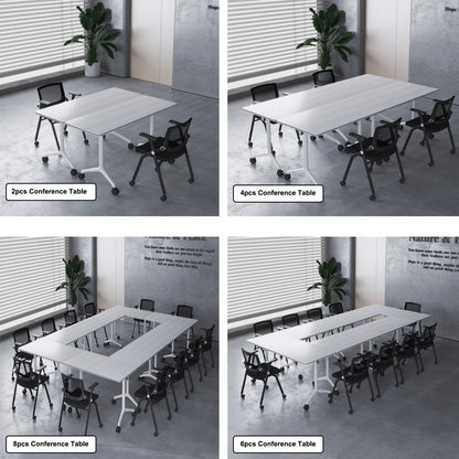 Folding Conference Table 2-10 People,Mobile Conference Room Table Rolling Meeting Table with Caster Wheels，Modern Executive Desk、Podcast Table、Extra Wide Desk、Flip Top Table (4, White, 140cm) - WoodArtSupply