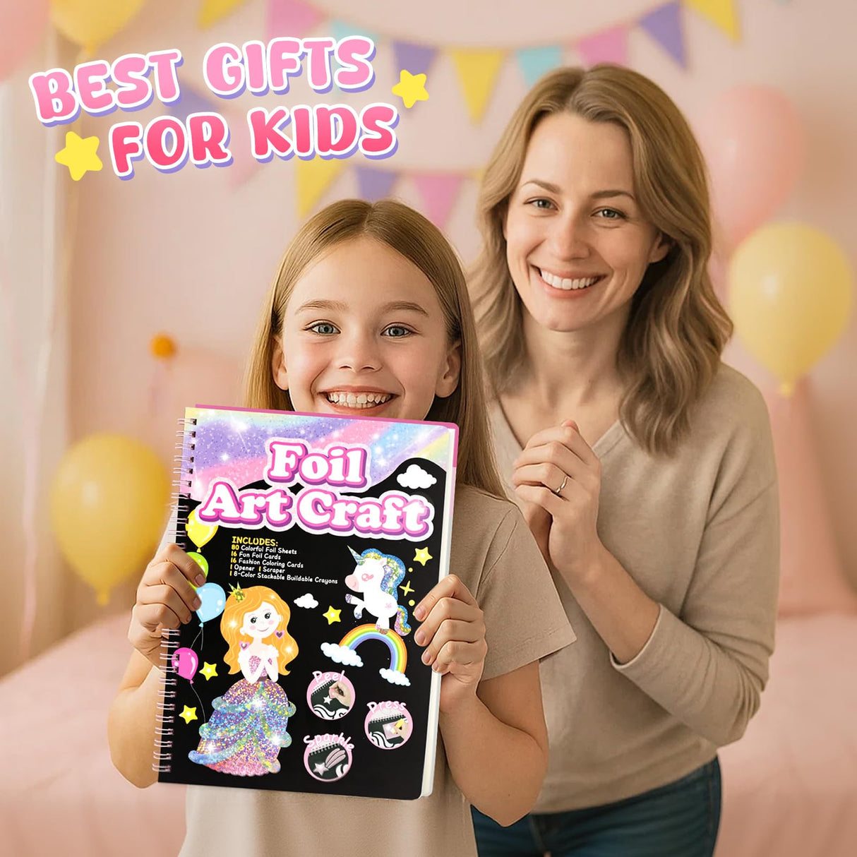 3 otters Foil Art Fun, Princess Arts and Crafts for Kids DIY Creative Travel Toy Birthday Gifts for Girls 4 5 6 7 8 3 otters