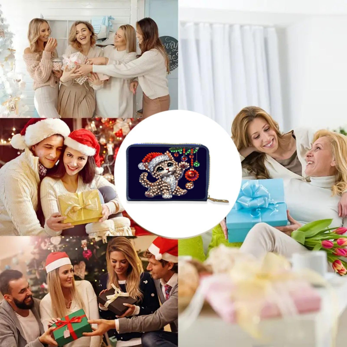 yzARTche Diamond Art Painting Christmas Credit Card Wallet, RFID Blocking Gem Art Leather Zipper Card Holder Wallet for Women-11-Cat yzARTche