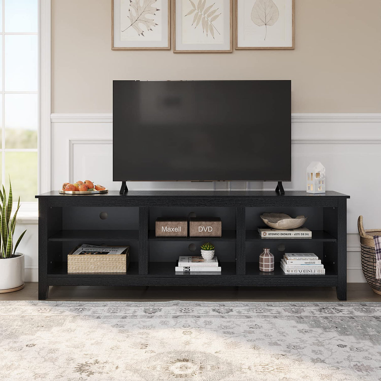 Panana TV Stand, Moden 6 Cubby TV Stand for 75 inch TV, Farmhouse Television Stands Entertainment Center Media Stand with Storage TV Table Stand for Living Room Panana