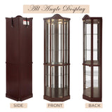 Lighted Corner Curio Cabinet with Tempered Glass Doors and Shelves, 72"H Glass Display Cabinet with Curved Top Carving, Light Bulb Included, Rack for Liquor Storage and Living Room (Dark Cherry) Eyisean