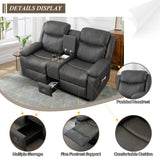 B BAIJIAWEI Loveseat Recliner, Reclining Sofa with Console, Double Reclining Couch, 2 Seater Manual Massage Couch for Living Room, Office, Home Theater(PU-Grey) B BAIJIAWEI