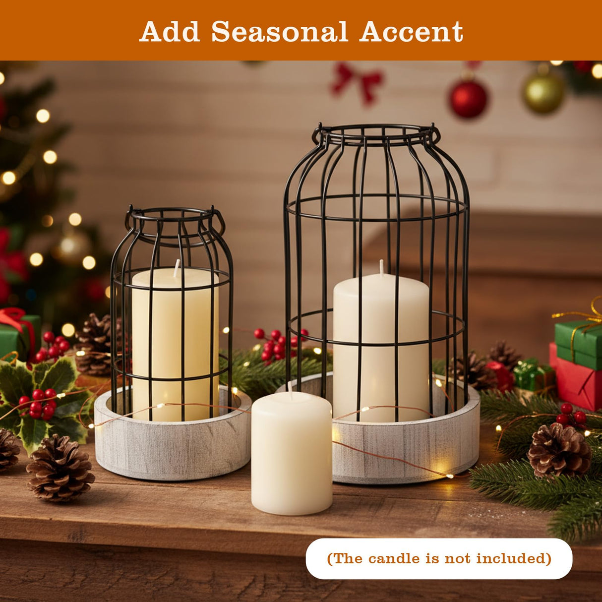 2 Pcs Decorative Candle Lantern, Farmhouse Table Lanterns for Home Decor, Rustic Table Centerpieces for Dining Room, Fireplace Mantle Kitchen Decoration Ubamdom