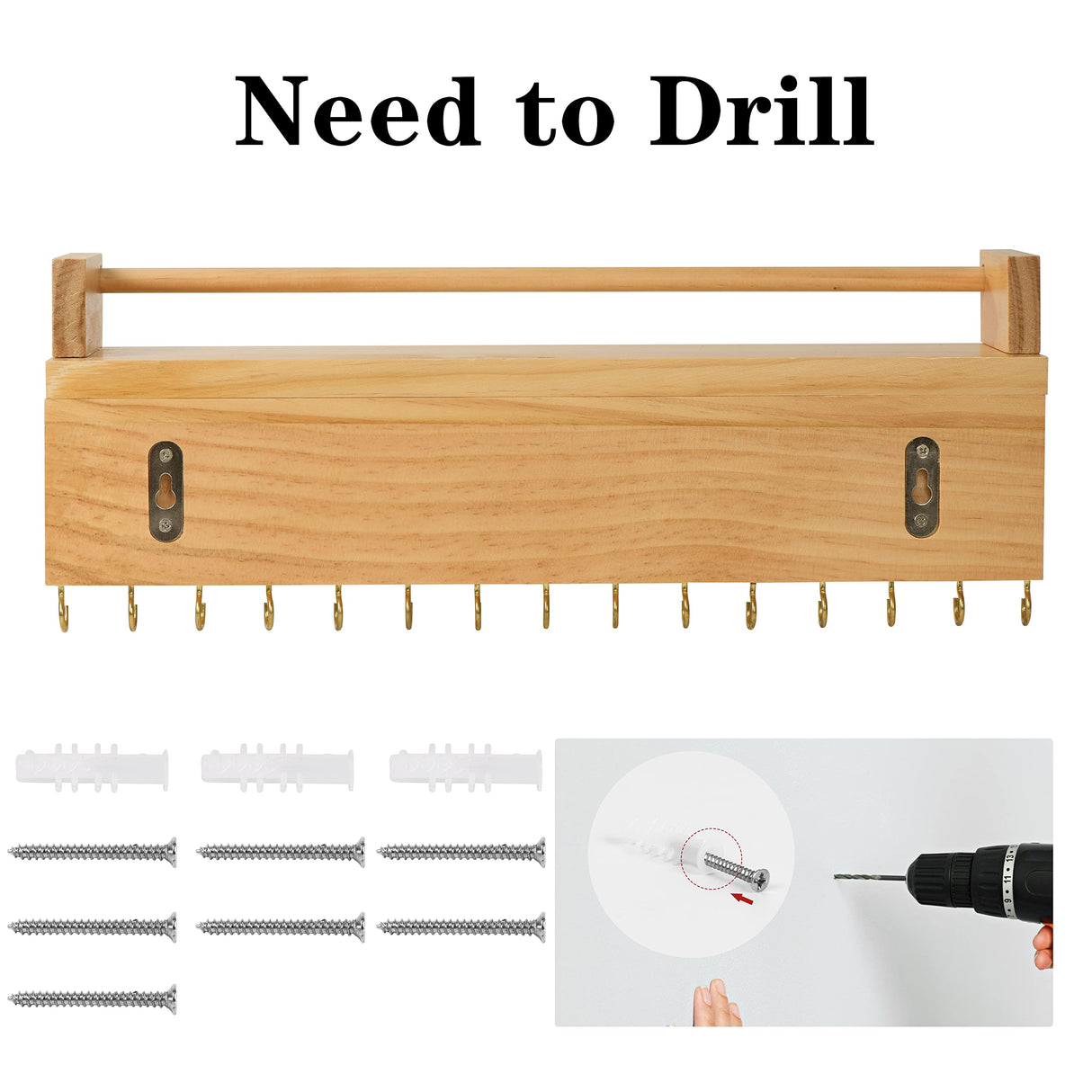 Zhithink Wall Mounted Necklace Hanger, Necklace Holder, Necklace Organizer, Hanging Jewelry Organizer with 30 Hooks, Wall Mounted Jewelry Organizer for Necklace Earrings and Rings(Wood) Zhithink