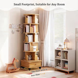 anwickjeff 6 Tier Rotating Bookshelf Tower, 360°Round Spinning Bookshelf with Drawers and Wheels, Small White Rotating Bookcase for Bedroom,Living Room,Office (Oak, 6 Tier) anwickjeff