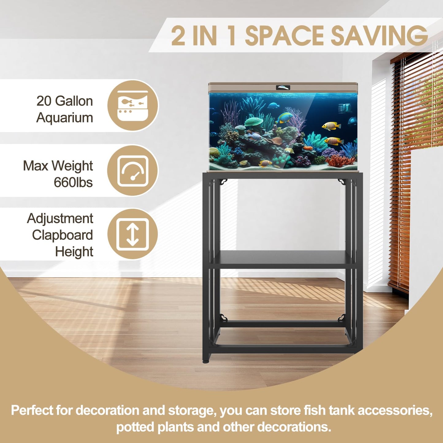 Grehitk Fish Tank Stand, Aquarium Stand for 10-15 Gallon, Upgrade Aquarium Turtle Tank, Adjustable 2-Tier Fish Tank Rack Shelf, Reptile Tank Terrariums Tank Breeder Reptile Tank Stand - WoodArtSupply