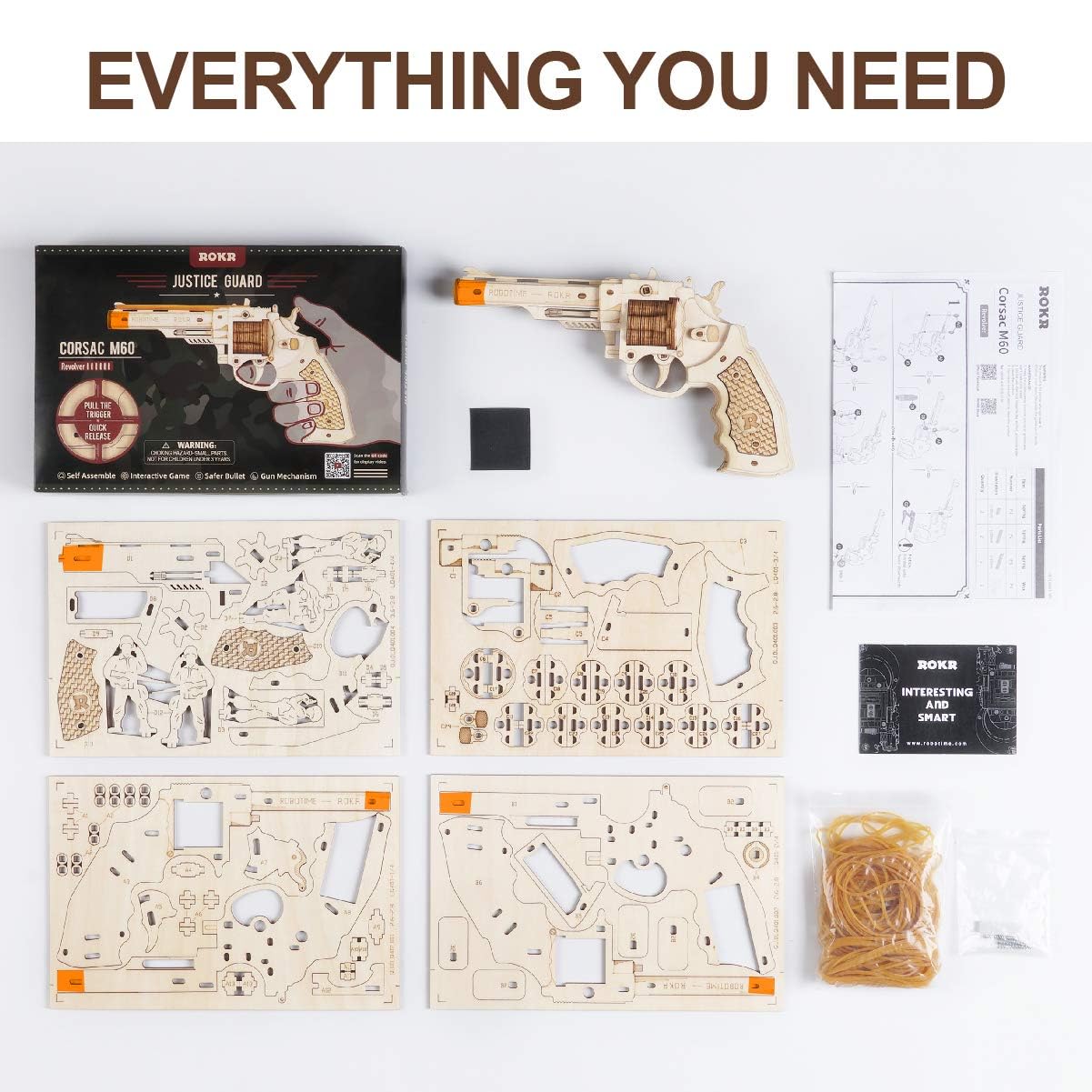 ROKR 3D Wooden Puzzle DIY Building Toys Mechanical Model - Multi-Player Game with Wood Targets &Rubber Bands, Gifts for Adults ROKR