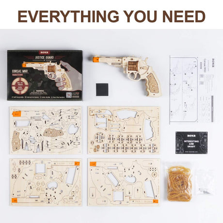 ROKR 3D Wooden Puzzle DIY Building Toys Mechanical Model - Multi-Player Game with Wood Targets &Rubber Bands, Gifts for Adults ROKR