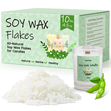 UNOTENA Soy Wax Flakes for Candle Making, Natural Candle Wax, Farm-Sourced, No Additives, Safe and Pure, 10LB UNOTENA