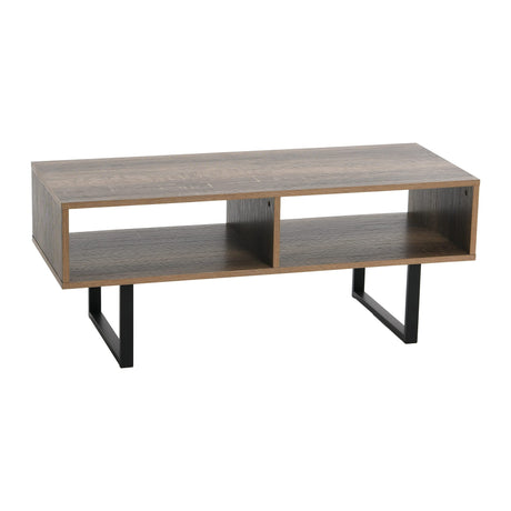 Household Essentials Jamestown TV Stand Coffee Table with Rectangular Storage Compartments Ashwood Rustic Wood Grain and Black Metal Household Essentials