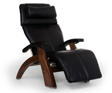 Perfect Chair Human Touch PC-610 Omni-Motion Classic Power Recline Zero Gravity Recliner Supreme Upholstery Package Walnut Wood Stain - Black Premium Leather Perfect Chair
