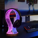 CoolGift Mart Gifts for Gamers and Music Lovers, Light Up Headphone Stand, Walnut Wood Headset Holder with Blue Pink LED Night Light, Ideal Desk Accessory CoolGift Mart