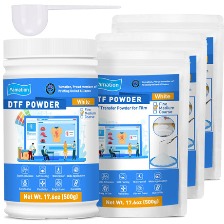 Yamation DTF Transfer Powder Adhesive: White 70.4 oz / 4.4 lbs - Hot Melt Adhesive Powder for Sublimation - Ideal for Inkjet Printer on T-Shirts - Suitable for DTF Film and Ink Yamation