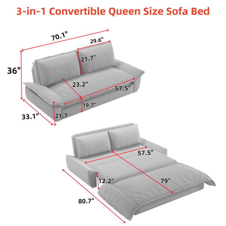 UPYOOE 70.1" Futon Sofa Bed Queen Size, Pull Out Bed, 3-in-1 Convertible Sleeper Sofa with 2 Soft Pillows, Modern Velvet Futon Couch for Living Room, Small Space, Apartment, Bedroom, Black UPYOOE