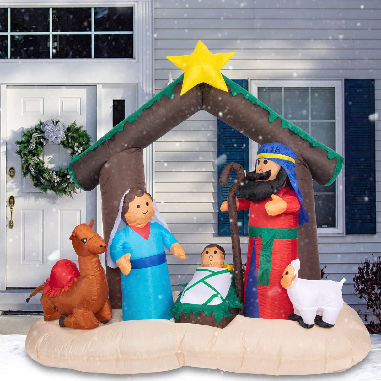 MUMTOP 6 FT Christmas Inflatables Outdoor Decorations - Nativity Scene Nativity Sets Inflatable Outdoor, Built-in LED Light Christmas Blow Up Yard Decorations MUMTOP