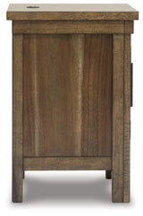 Signature Design by Ashley Moriville Rustic Farmhouse End Table with 1 Cabinet Door and USB Ports, Brown Signature Design by Ashley