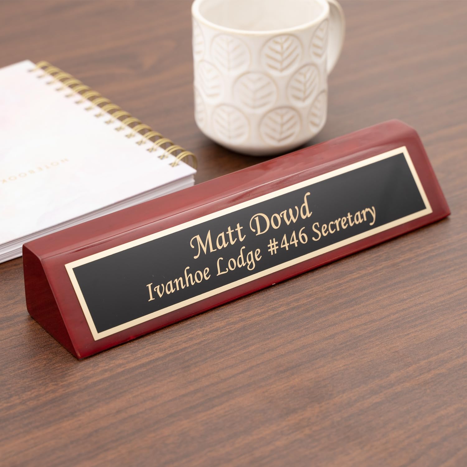 Dayspring Pens Personalized Name Plate Desk Wedge Woodmark Rosewood Desk Wedge with Custom Engraved Name. Premium Office Decor for Desk or Receptionist. - WoodArtSupply