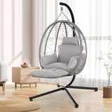 ZENPETIO Hanging Egg Chair with Stand, Removable Leg Rest, UV Resistant Cushion & Pillow, 370lbs Capacity – Indoor & Outdoor Use, Rattan Wicker Swing Egg Chair for Patio, Bedroom, Balcony, Gray ZENPETIO