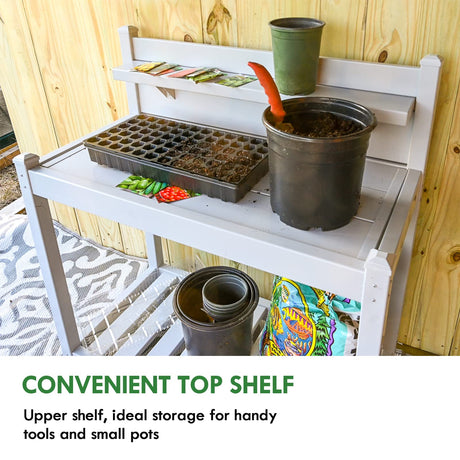 EAGLE PEAK Outdoor Indoor Maintenance Free Vinyl Garden Potting Bench, Waterproof Potting Table with Open Shelf, Lower Storage, 40inx21.6inx43.9in, Gray EAGLE PEAK
