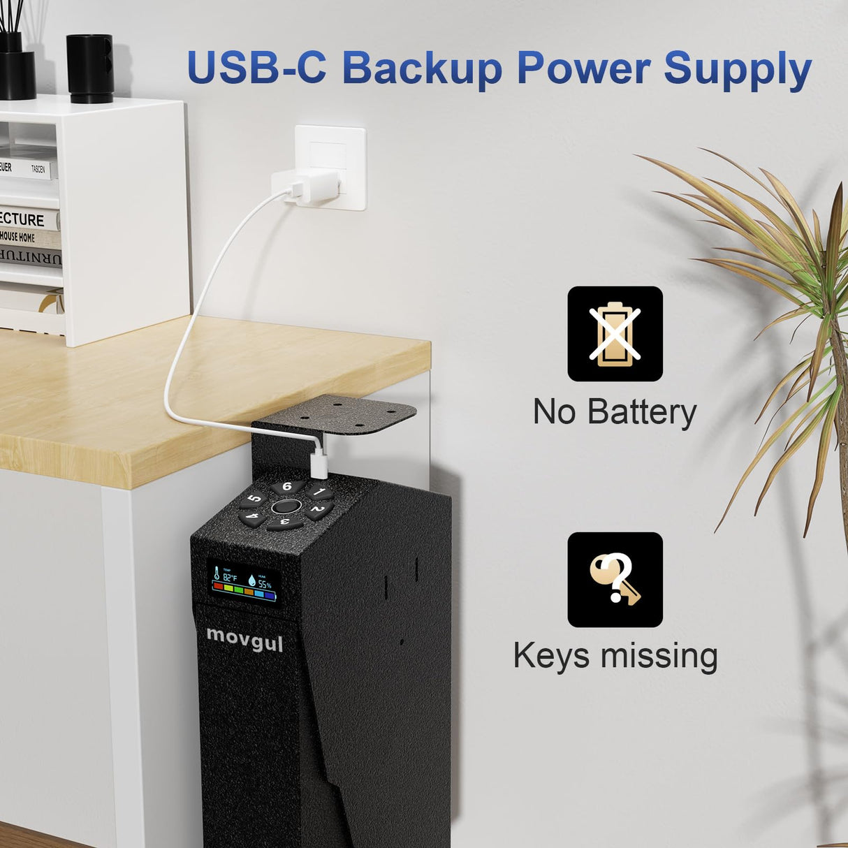 movgul Gun Safe, Biometric Drop Down Bedside Gun Safe Quick Access Handgun Safe Mount Pistol Safe for Desk, Car, Nightstand movgul