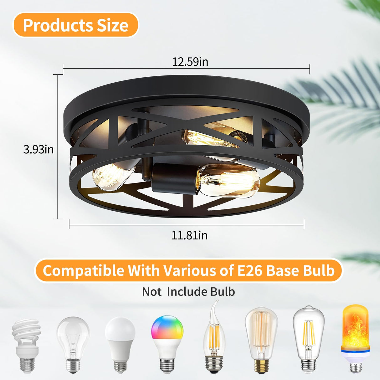 ZHU YAN 13 inch Farmhouse Ceiling Light Fixture,3-Light Hallway Light Fixtures Ceiling,Black Flush Mount Ceiling Light,Light Fixture Ceiling Mount for Kitchen Hallway Entryway,E26 Base（1 Pack） ZHU YAN