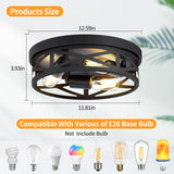 ZHU YAN 13 inch Farmhouse Ceiling Light Fixture,3-Light Hallway Light Fixtures Ceiling,Black Flush Mount Ceiling Light,Light Fixture Ceiling Mount for Kitchen Hallway Entryway,E26 Base（1 Pack） ZHU YAN