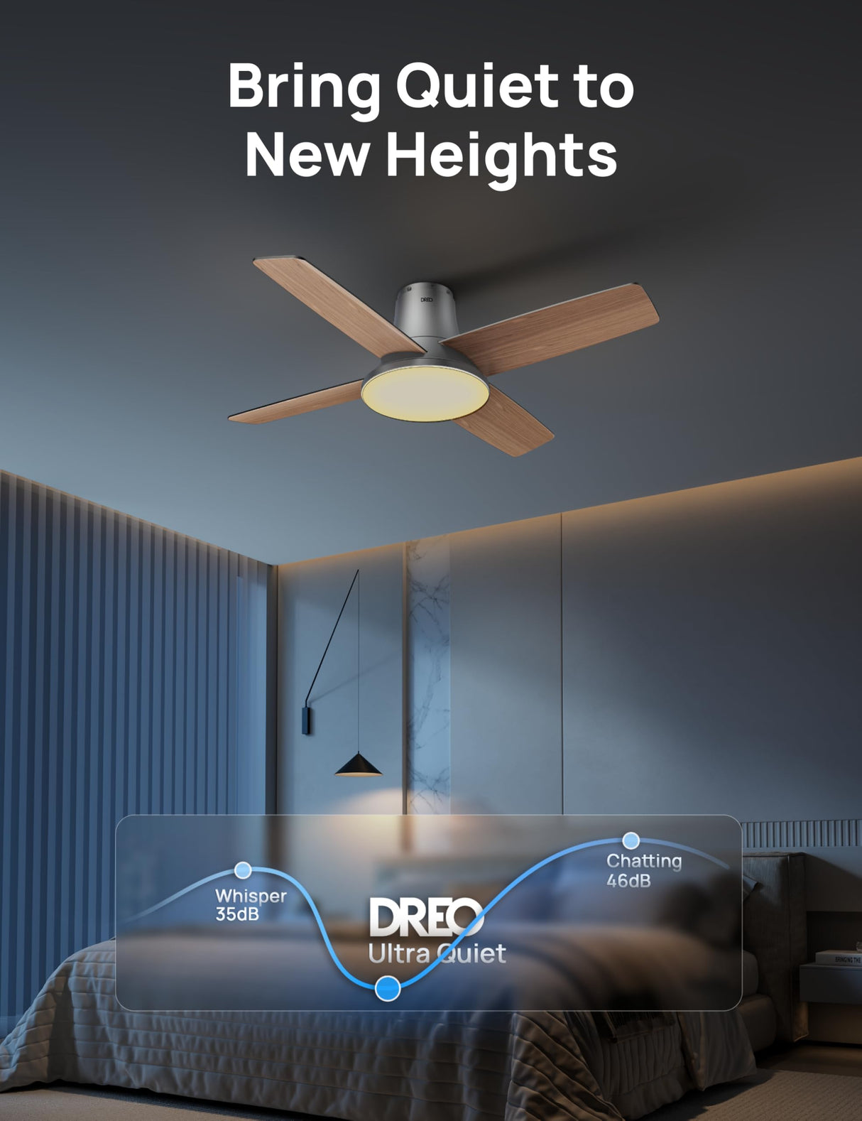 Dreo Ceiling Fans with Lights, 12 Speeds & 3 Fan Modes, Quiet DC Motor, Low Profile Easy to Install, Flush Mount Smart Ceiling Fan with Dimmable LED, 12H Timer for Bedroom, Remote, Silver, 44'' Dreo