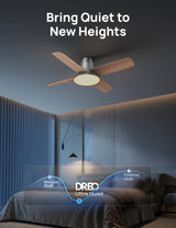 Dreo Ceiling Fans with Lights, 12 Speeds & 3 Fan Modes, Quiet DC Motor, Low Profile Easy to Install, Flush Mount Smart Ceiling Fan with Dimmable LED, 12H Timer for Bedroom, Remote, Silver, 44'' Dreo