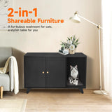 QuicMiou Cat Litter Box Enclosure, Hidden Litter Box Furniture Washroom Storage Cabinet, Modern Cat House with Scratche Pad (Black) QuicMiou