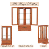 Eyisean Lighted Curio Cabinet 47" H China Cabinet with Tempered Glass Doors, 3-Tier Adjustable Shelves and Acrylic Mirrored Back Pane, Glass Display Cabinet for Living Room (Dark Oak) Eyisean