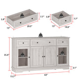 ECACAD Retro Credenza Buffet Sideboard Storage Cabinet with Glass Doors, Drawers & Shelves, Kitchen Wood Cupboard Console Cabinet for Living Room, Grey (63”L x 15.7”W x 35.4”H) ECACAD