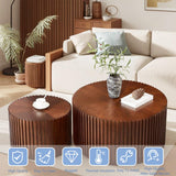 Round Coffee Table Set of 2 Modern Nesting Coffee Tables for Living Room Wave Stripe Round Coffee Table for Living Room Bedroom (I) SOUWOFS