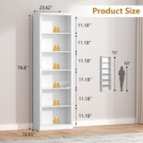 Thacuok 75" Tall Bookshelf & Bookcase, 6-Tier Adjustable Storage Shelves, Book Shelf with Anti-Tipping Device, Floor Standing Modern Display Rack for Living Room, Bedroom, Office, White Thacuok