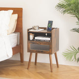 AWASEN Mid Century Night Stand with Charging Station, Wood Bedside Table with Glass Drawer, Small Modern Nightstand End Side Table with 2 Tiers Storage for Bedroom, Office(Rustic Brown) AWASEN