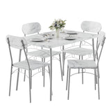VECELO Dining Table Set for 4, 5-Piece Kitchen Table with 4 Chairs, MDF Board Tabletop with Metal Frame for Small Space, Compact Dinette, Breakfast Nook, White VECELO