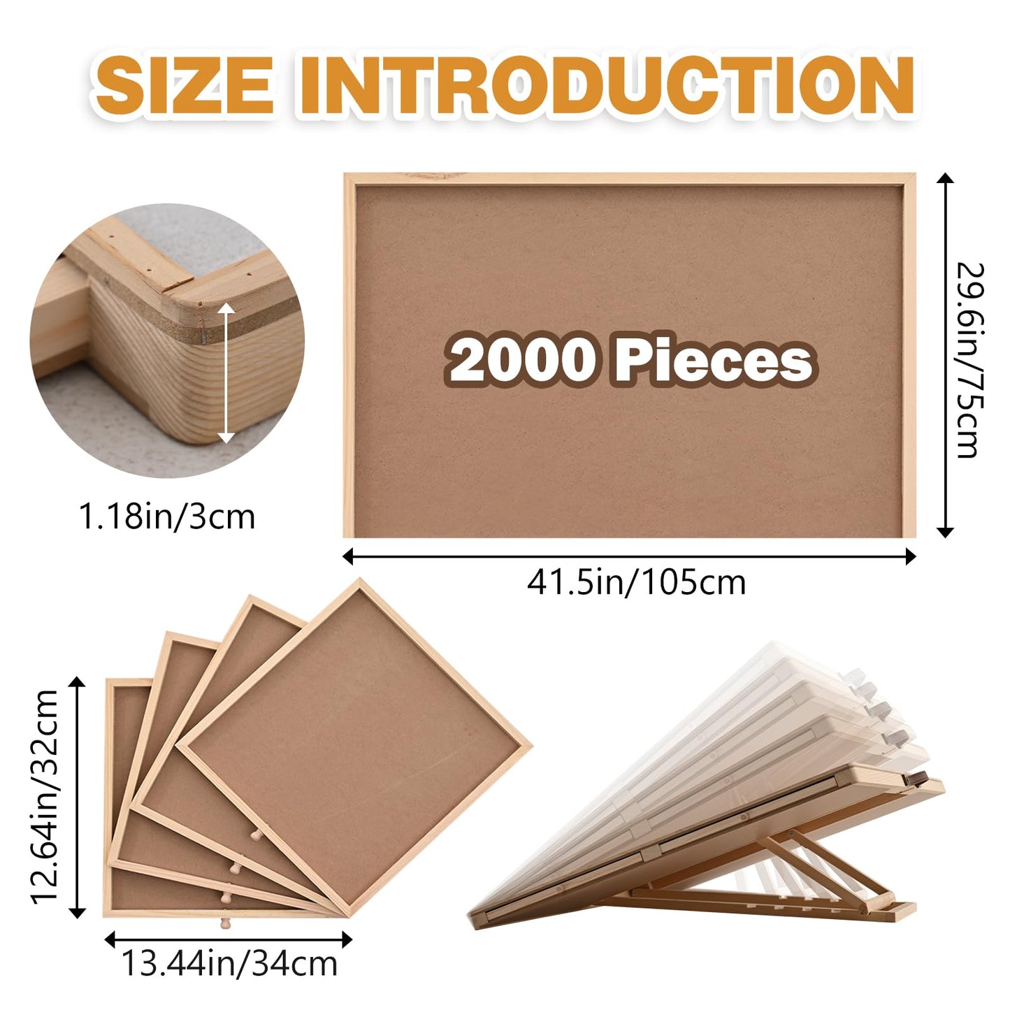 Puzzle Board, 2000 Piece Tilting Puzzle Board Table with 4 Upgrade Magnetic Drawers and Cover, Wooden Jigsaw Puzzle Table with Lazy Susan,41.5 "x 29.6" Puzzle Plateau for Adults