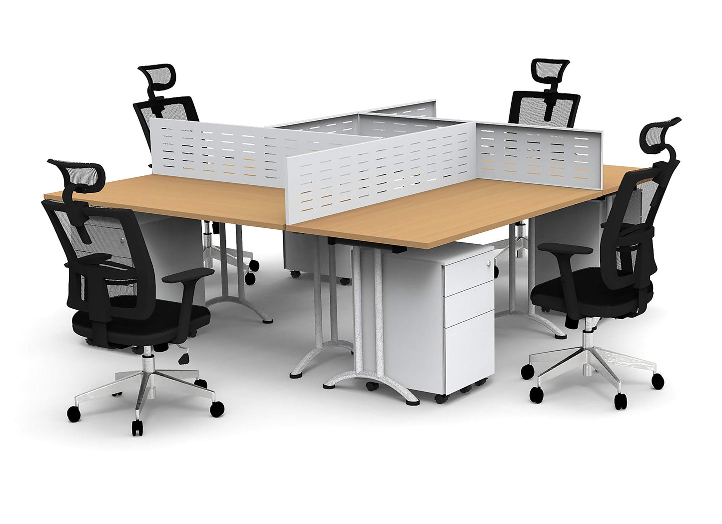 4 Person Desks Work Station Meeting Seminar Tables Model 6657 16pc Group Color Beech Compact Space Maximum Collaboration - Ready to Unfold, Connect and Use. (Tables, Chairs, Screens, Filers I - WoodArtSupply