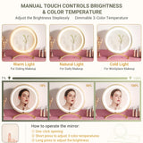 Pink Vanity Desk with Mirror and Lights, Modern Makeup Vanity Table Set with 6 Storage Drawers and Cushioned Stool for Bedroom, Dressing Table with Divided Organizers for Women Girls, Pink armocity