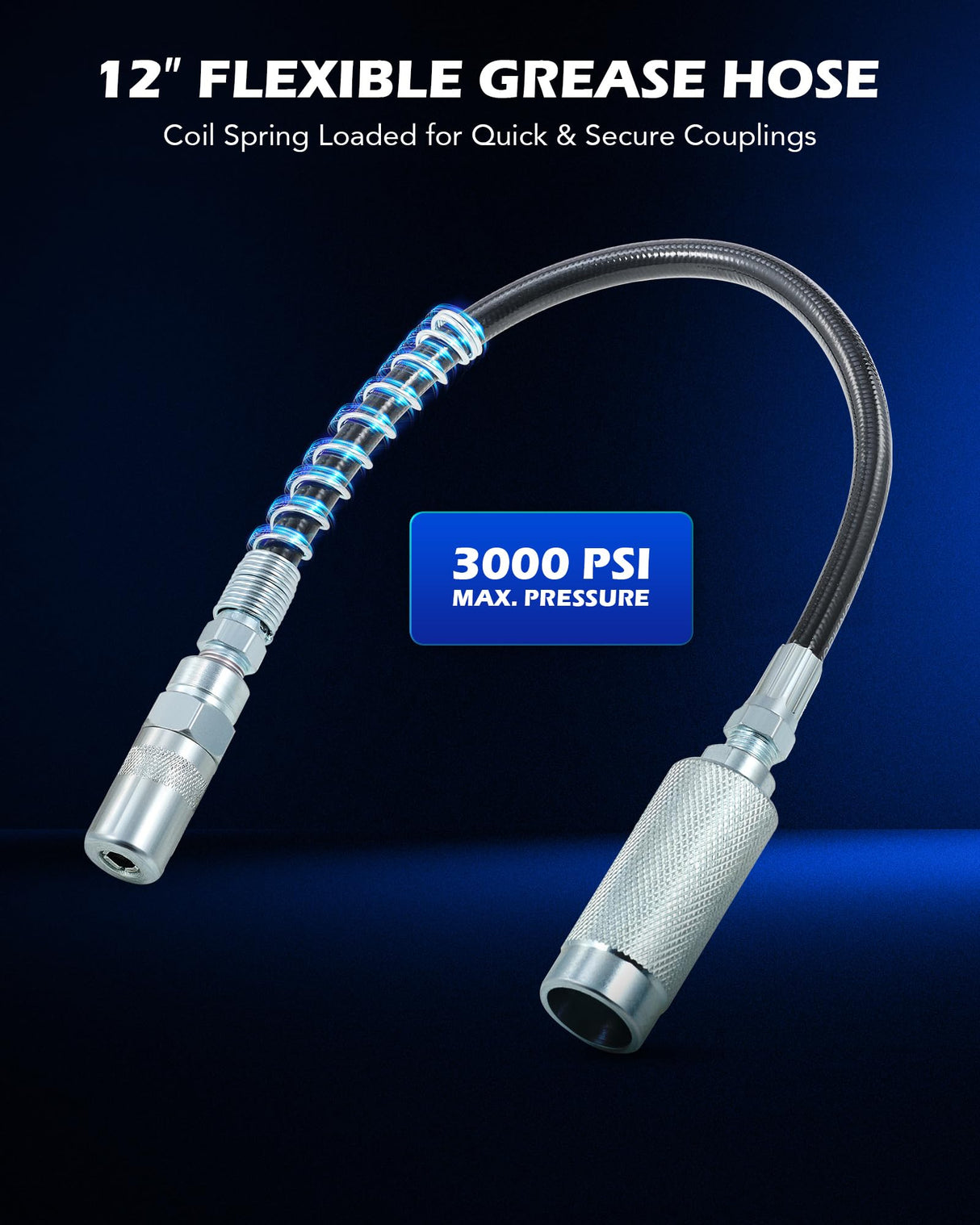 Orion Motor Tech Grease Gun Accessory Kit, 7 Piece Grease Gun Coupler Set for Hard to Reach Grease Fittings, Quick Connect Lubrication Grease Zerk Fitting Adapters with Grease Gun Hose Orion Motor Tech