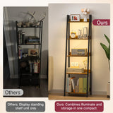 OUTONLIFE 5-Tier Ladder Shelf, Bookshelf with LED Light & Drawer, Rustic Narrow Tall Corner Bookcase with Storage Rack, Wood Metal Standing Display Shelves for Living Room, Bedroom (Rustic Brown) OUTONLIFE