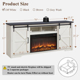 JXQTLINGMU Farmhouse Fireplace TV Stand for 80 Inch TV, 32" Tall Entertainment Center w/Drawer & Sliding Barn Door, 70 Inch Highboy Media Console for Living Room, Off White JXQTLINGMU