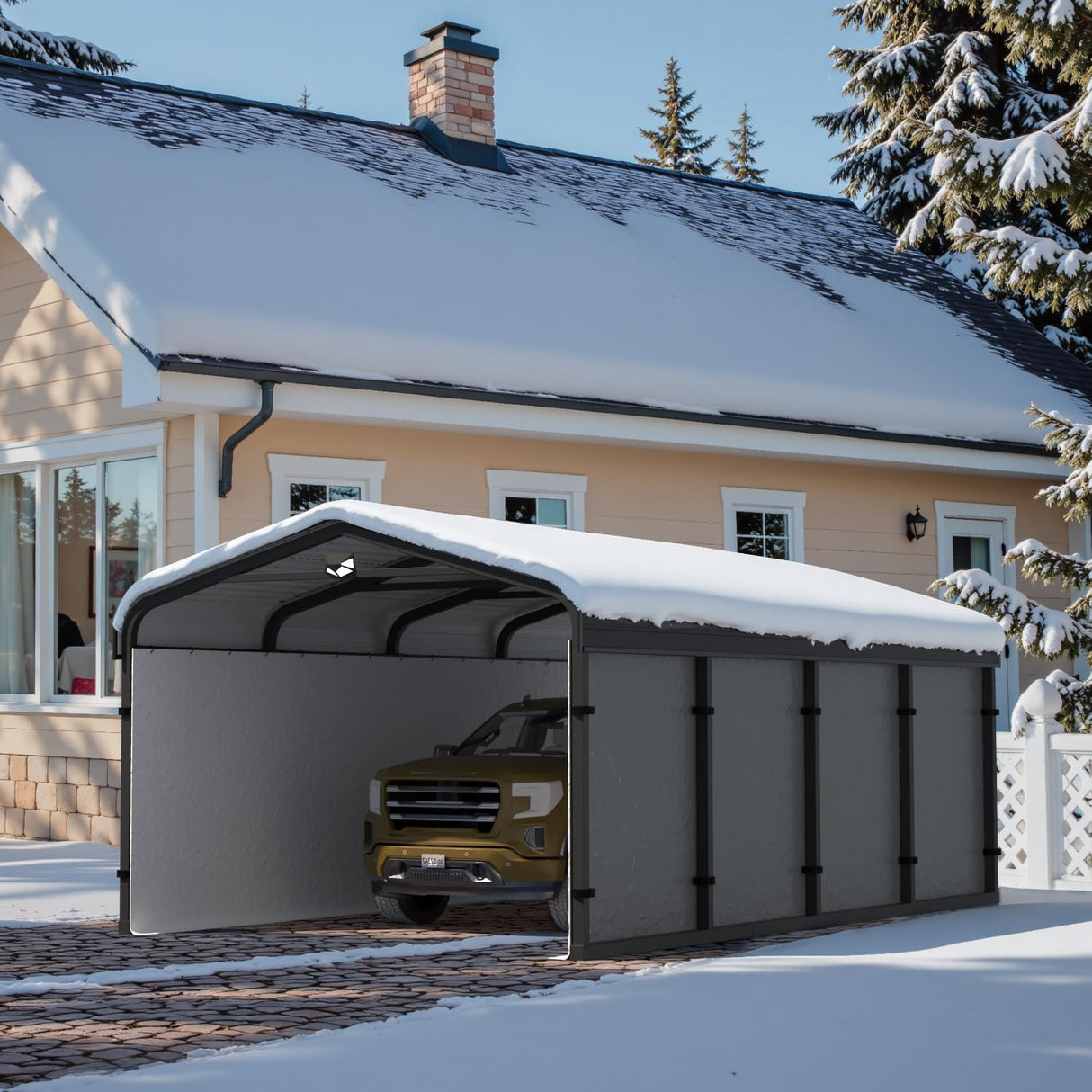 Benass 12x20 Metal Carport, Carport Canopy 12x20 Heavy Duty, Galvanized Steel Roof Car Port with Removable Polyethylene Sidewalls Benass