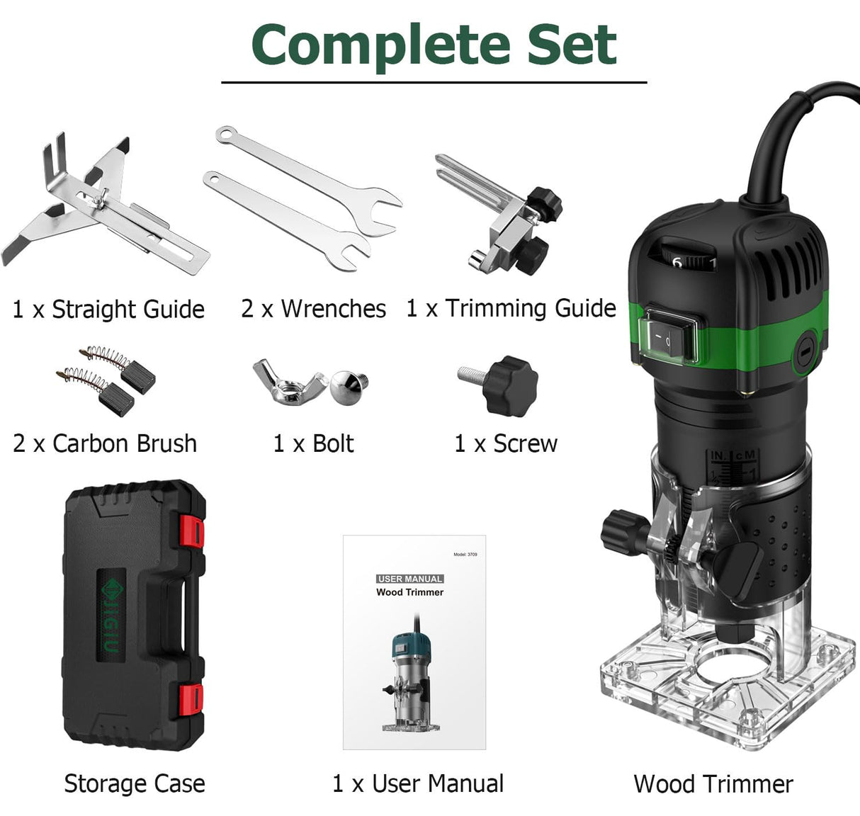 JiGiU Wood Trimmer, 1/4" 6.35mm Compact Router Tool Electric Wood Hand Trimmer Laminator 800W 28000R/Min Hand Held Woodwork Routers Router Joiners Tool with 6 Variable Speed for DIY Woodworking JiGiU