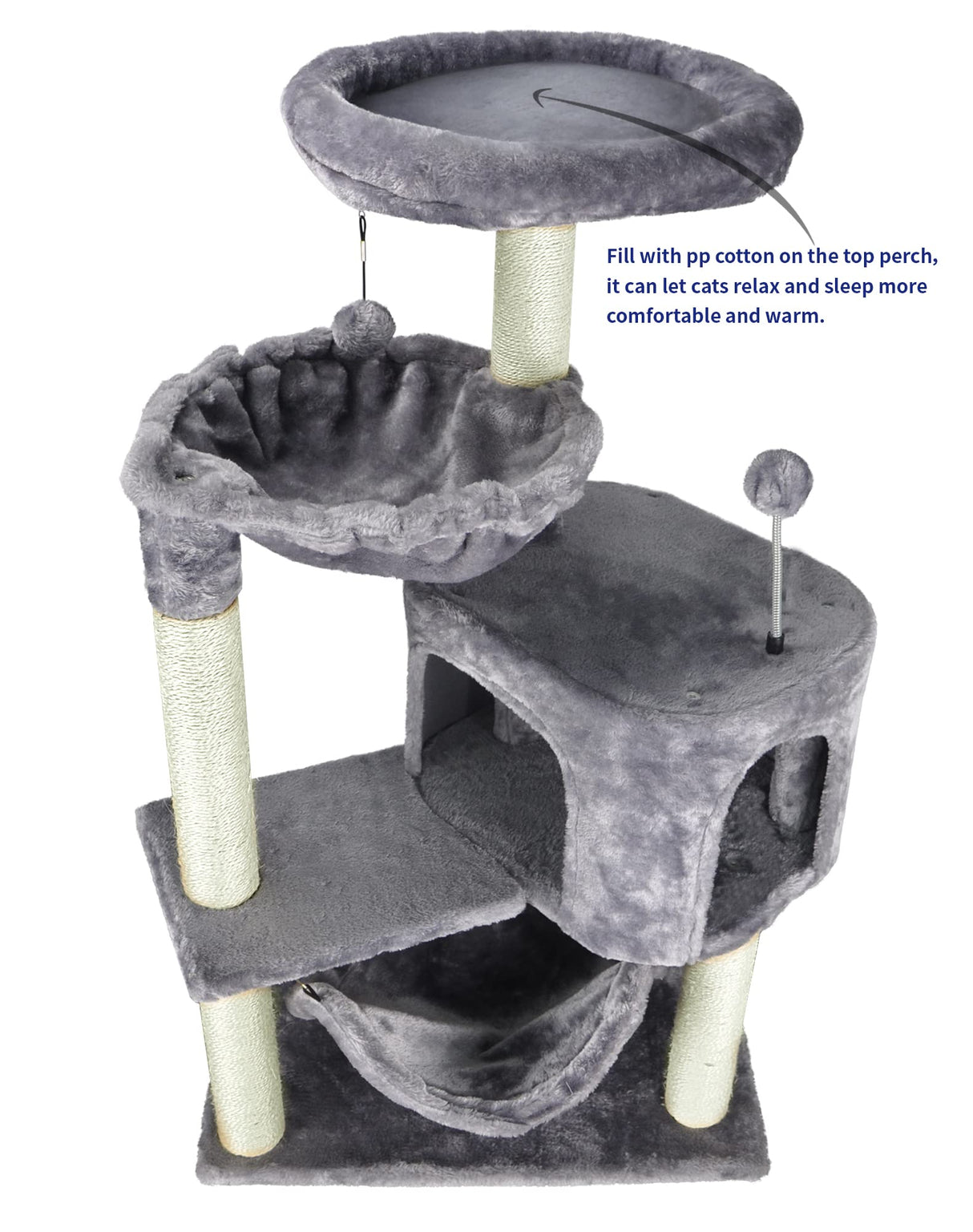 YUNIQUE Cat Tree with Cat Condo and Big Hammock, Grey YUNIQUE