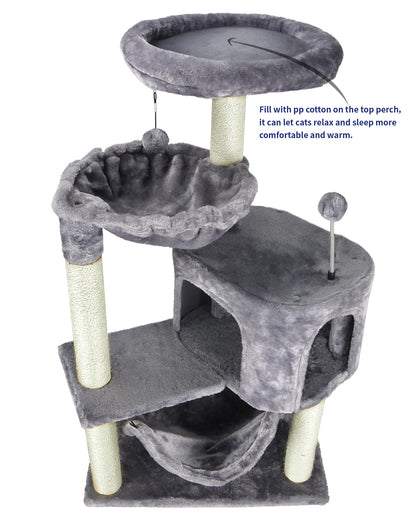 YUNIQUE Cat Tree with Cat Condo and Big Hammock, Grey