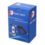 Tool Daily Short Pressure Washer Gun with Foam Cannon, 1/4 Inch Quick Connector, with 5 Pressure Washer Nozzle Tips, 1 Liter Tool Daily