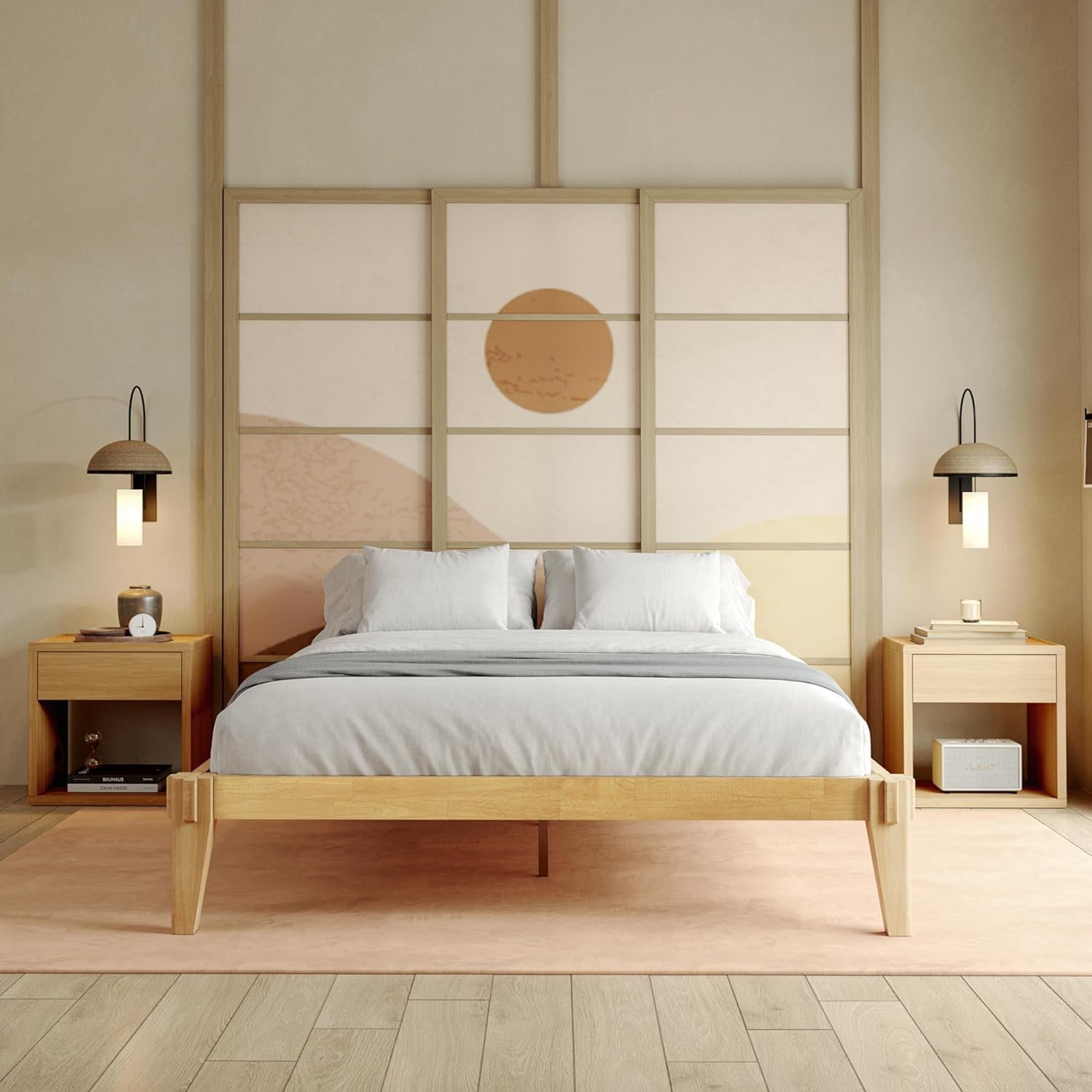 Bme Chalipa 14” Solid Wood Queen Bed Frame with Japanese Joinery - Minimalist Platform Design & Enhanced Storage - WoodArtSupply