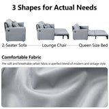 Queen Size Futon Sofa Bed,3-in-1 Convertible Sleeper Sofa Bed,Velvet Pull Out Bed with USB Port,Side Storage,2 Soft Pillows,Recliner Loveseat Sofa for Living Room,Small Space(Grey) Otnqu