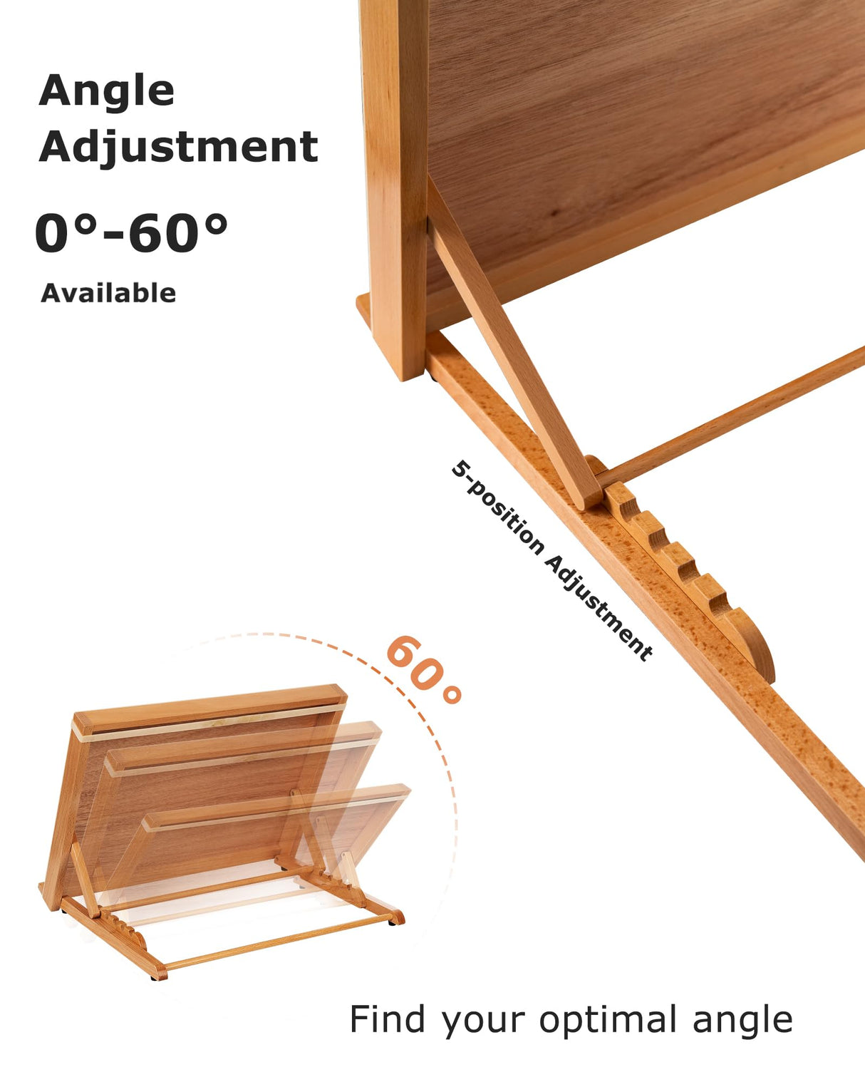 DJAR A3 Drafting Table Easel, Adjustable Portable Beech Wood Drawing Sketching Board, 5 Positions, Natural DJAR