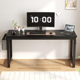 SURMIO Large Computer Desk - 63 Inch Home Office Desk Study Student Writing Table Gaming Desk Wood Modern Simple Table with Storage Bag & Headphone Hooks, Black SURMIO